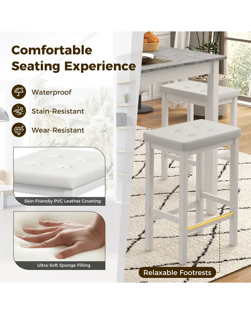 5-Piece Bar Table Set Counter-Height Dining Table and 4 Bar Stools-White - White - Dining Room Sets