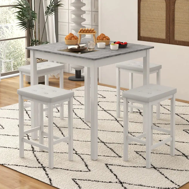 5-Piece Bar Table Set Counter-Height Dining Table and 4 Bar Stools-White Costway