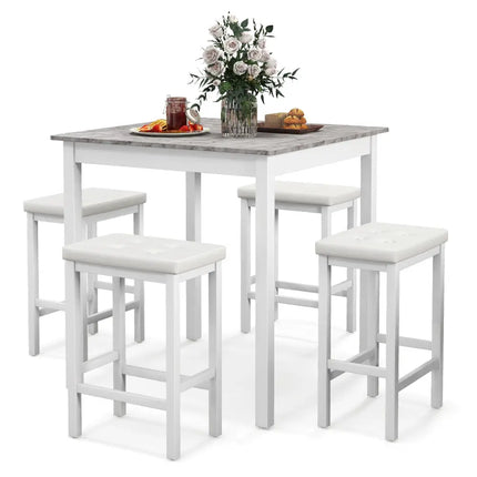5-Piece Bar Table Set Counter-Height Dining Table and 4 Bar Stools-White Costway