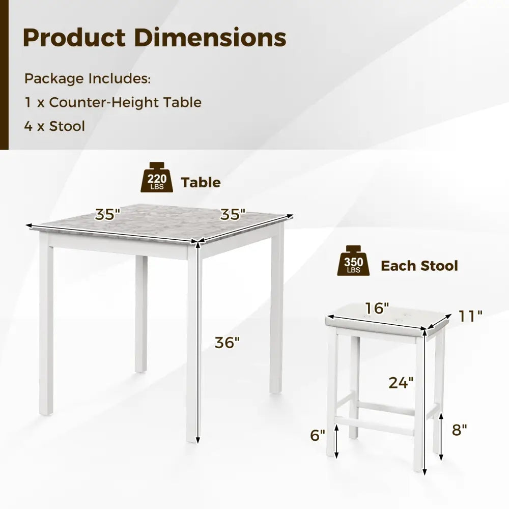 5-Piece Bar Table Set Counter-Height Dining Table and 4 Bar Stools-White - White - Dining Room Sets