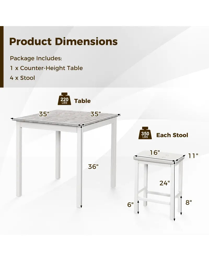 5-Piece Bar Table Set Counter-Height Dining Table and 4 Bar Stools-White - White - Dining Room Sets