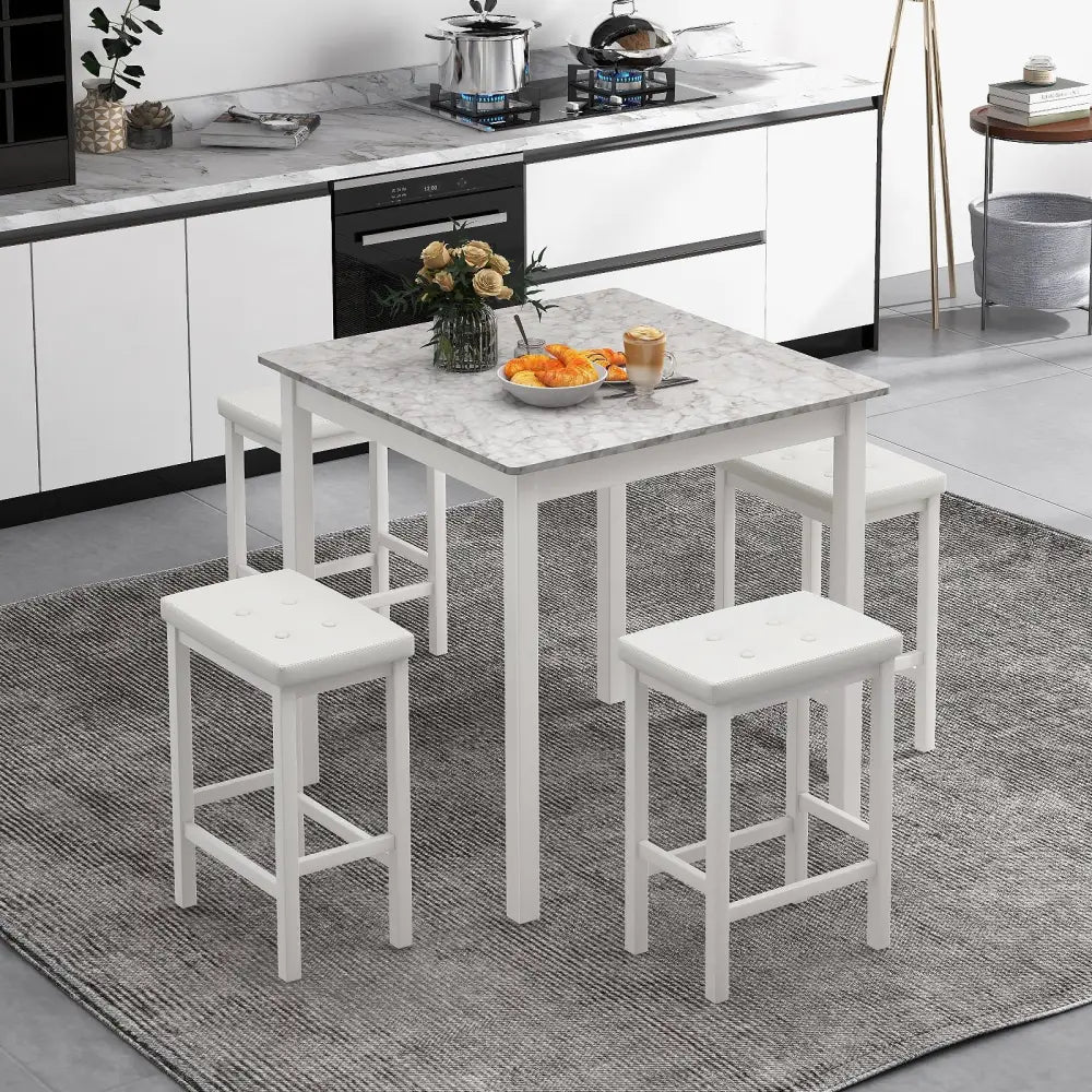 5-Piece Bar Table Set Counter-Height Dining Table and 4 Bar Stools-White - White - Dining Room Sets
