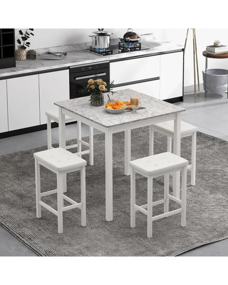 5-Piece Bar Table Set Counter-Height Dining Table and 4 Bar Stools-White - White - Dining Room Sets
