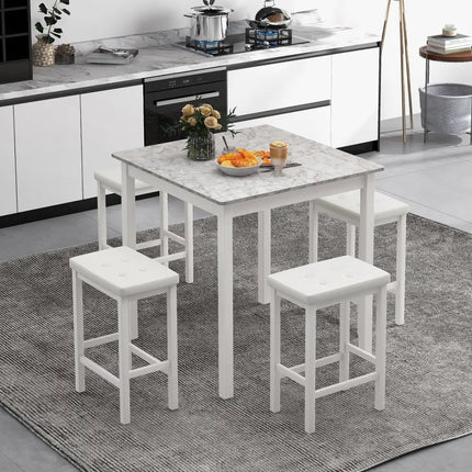 5-Piece Bar Table Set Counter-Height Dining Table and 4 Bar Stools-White Costway