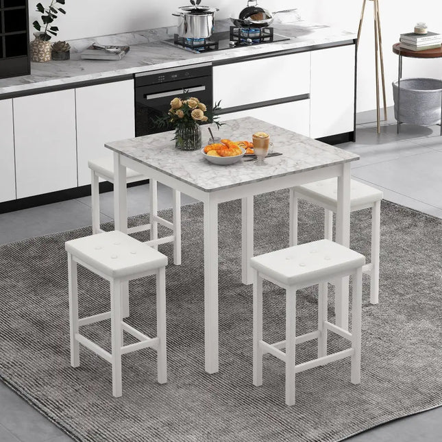 5-Piece Bar Table Set Counter-Height Dining Table and 4 Bar Stools-White Costway