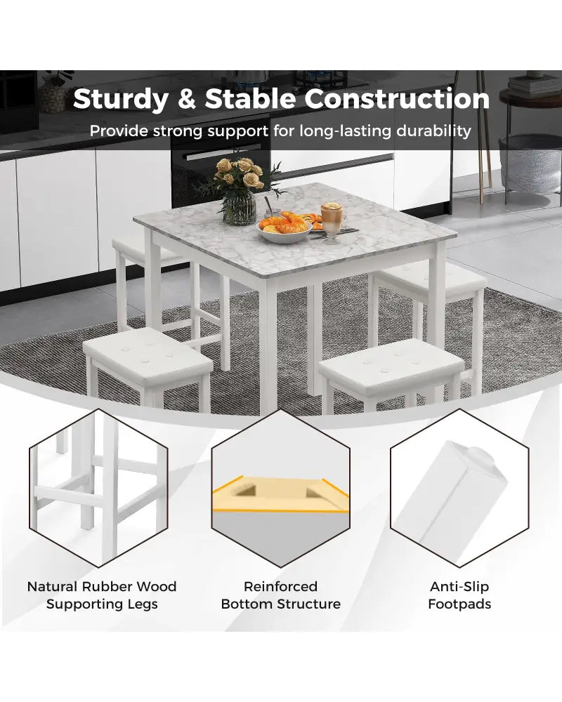 5-Piece Bar Table Set Counter-Height Dining Table and 4 Bar Stools-White - White - Dining Room Sets