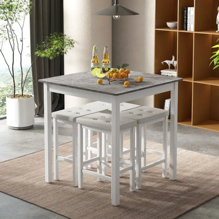 5-Piece Bar Table Set Counter-Height Dining Table and 4 Bar Stools-White Costway