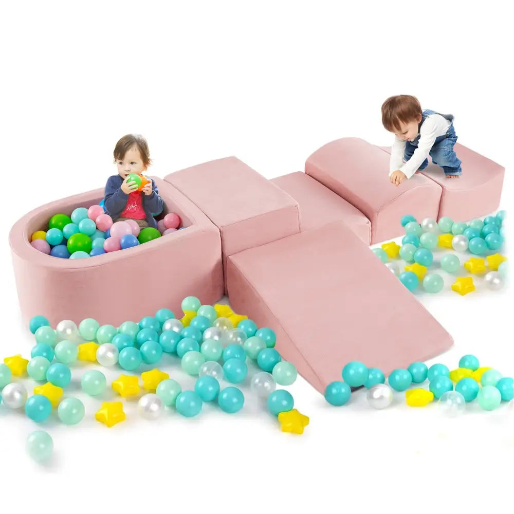 5-Piece Climb and Crawl Playset with Ball Pit for Kids-Pink - Pink - Climbers & Slides