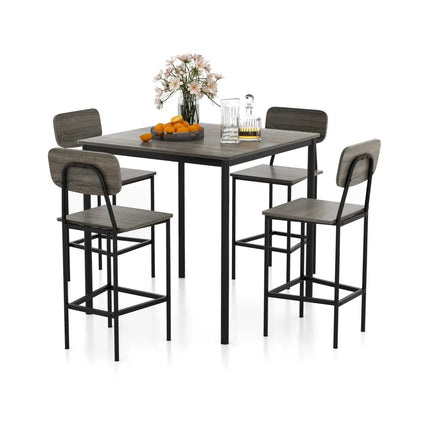 5-Piece Counter-Height Dining Bar Table Set with 4 Bar Chairs-Gray Costway