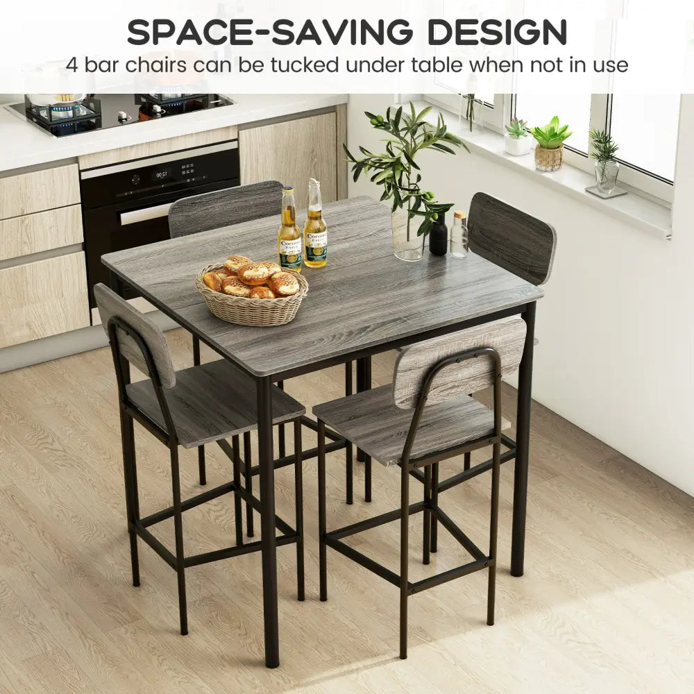 5-Piece Counter-Height Dining Bar Table Set with 4 Bar Chairs-Gray - Gray - Dining Room Sets