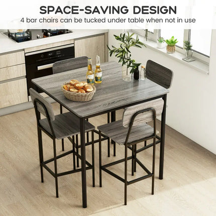 5-Piece Counter-Height Dining Bar Table Set with 4 Bar Chairs-Gray Costway