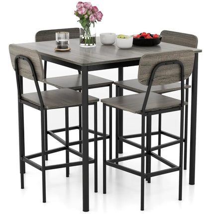 5-Piece Counter-Height Dining Bar Table Set with 4 Bar Chairs-Gray Costway