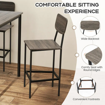 5-Piece Counter-Height Dining Bar Table Set with 4 Bar Chairs-Gray Costway