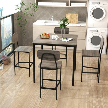 5-Piece Counter-Height Dining Bar Table Set with 4 Bar Chairs-Gray Costway