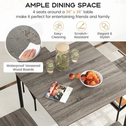 5-Piece Counter-Height Dining Bar Table Set with 4 Bar Chairs-Gray Costway