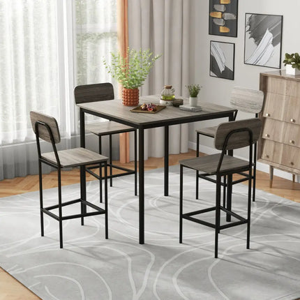 5-Piece Counter-Height Dining Bar Table Set with 4 Bar Chairs-Gray Costway