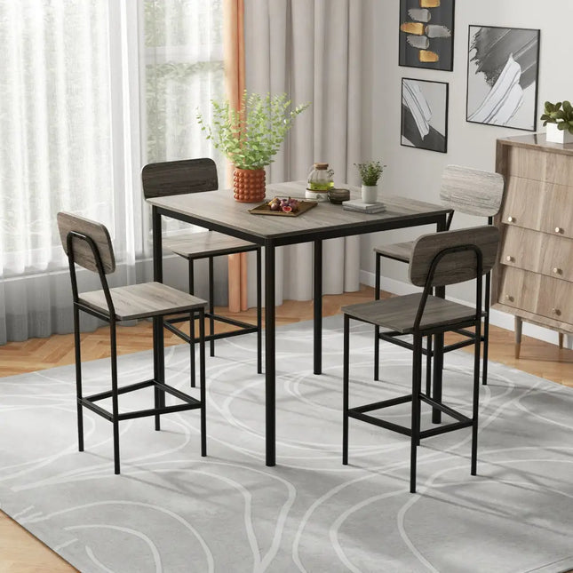 5-Piece Counter-Height Dining Bar Table Set with 4 Bar Chairs-Gray Costway