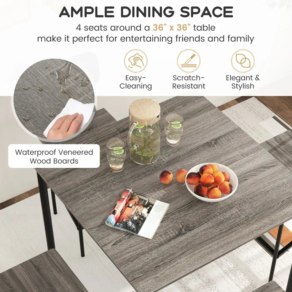 5-Piece Counter-Height Dining Bar Table Set with 4 Bar Chairs-Gray - Gray - Dining Room Sets