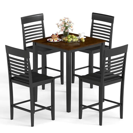5-Piece Counter-Height Dining Table Set with Rubber Wood Frame and Footrest Costway