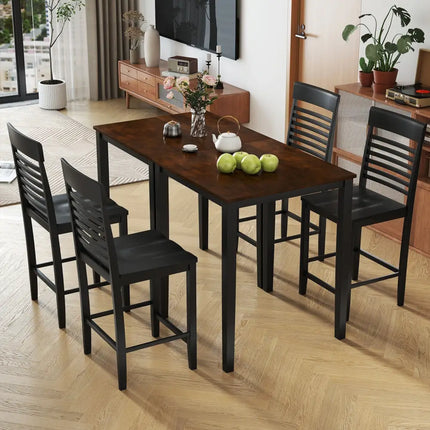 5-Piece Counter-Height Dining Table Set with Rubber Wood Frame and Footrest Costway