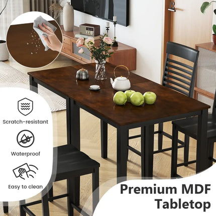 5-Piece Counter-Height Dining Table Set with Rubber Wood Frame and Footrest Costway