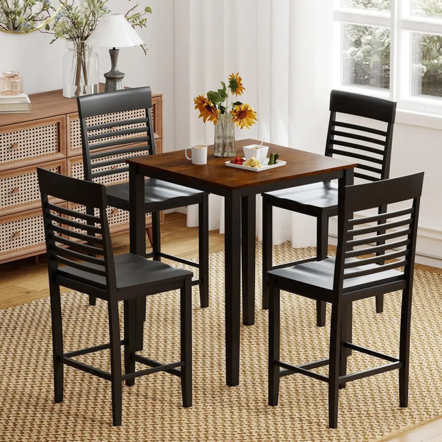 5-Piece Counter-Height Dining Table Set with Rubber Wood Frame and Footrest Costway