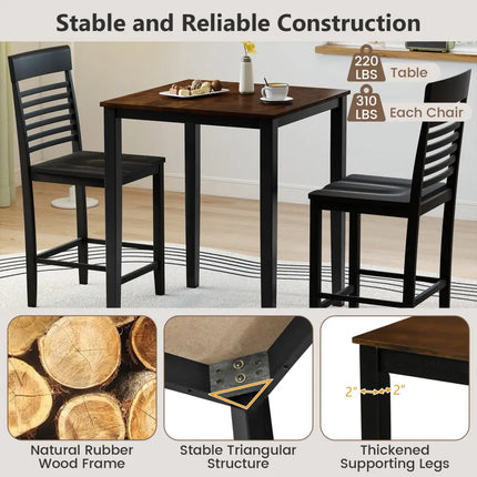 5-Piece Counter-Height Dining Table Set with Rubber Wood Frame and Footrest Costway