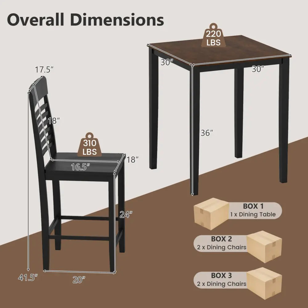 5-Piece Counter-Height Dining Table Set with Rubber Wood Frame and Footrest - Dining Room Sets