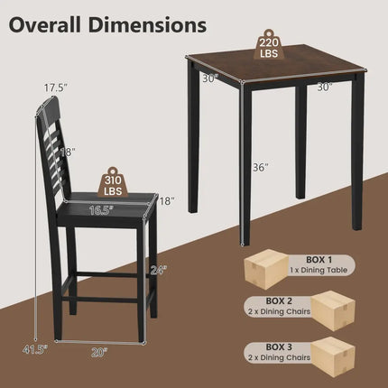 5-Piece Counter-Height Dining Table Set with Rubber Wood Frame and Footrest Costway