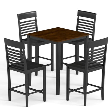 5-Piece Counter-Height Dining Table Set with Rubber Wood Frame and Footrest Costway