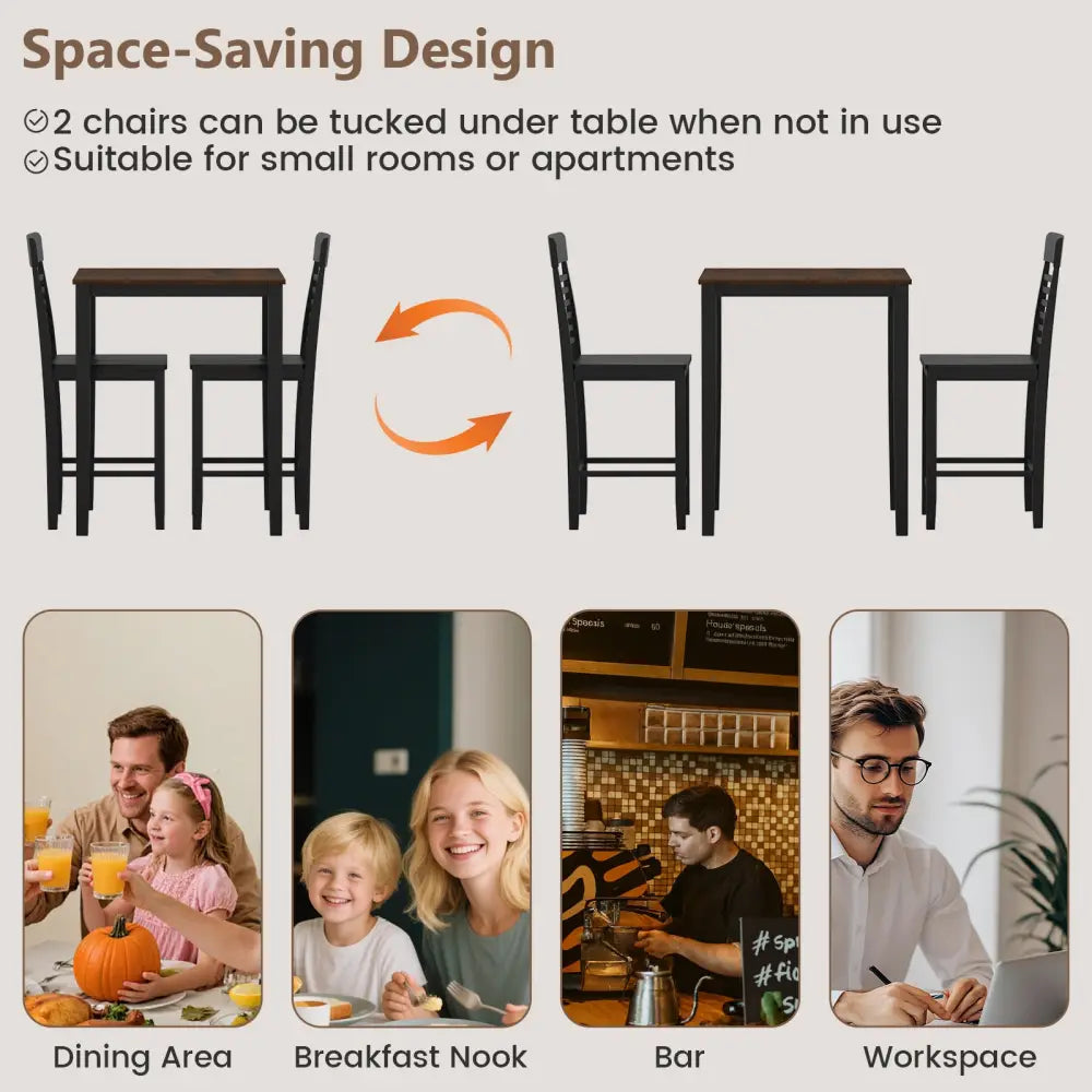 5-Piece Counter-Height Dining Table Set with Rubber Wood Frame and Footrest - Dining Room Sets