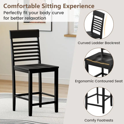 5-Piece Counter-Height Dining Table Set with Rubber Wood Frame and Footrest Costway