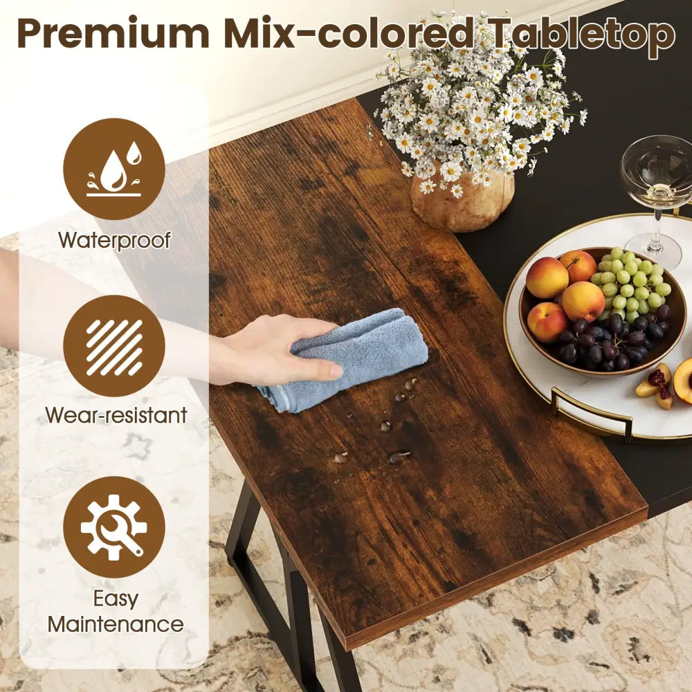 5-Piece Dining Room Set Industrial Rectangular Kitchen Table with 2 Benches and 2 Stools-Rustic Brown - Rustic Brown