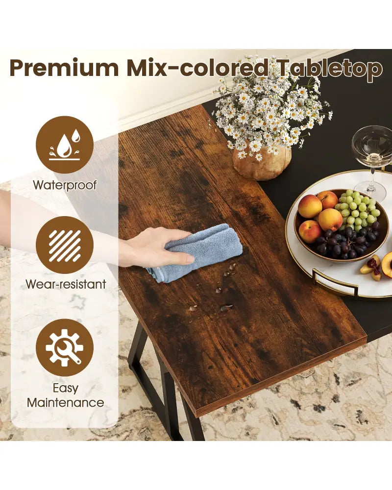 5-Piece Dining Room Set Industrial Rectangular Kitchen Table with 2 Benches and 2 Stools-Rustic Brown - Rustic Brown