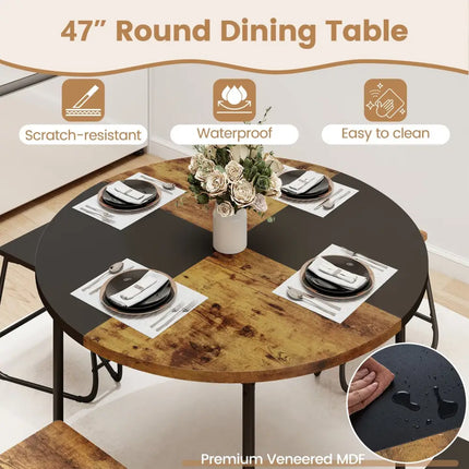 5-Piece Dining Set for 4 47 Inch Round  Kitchen Table and 4 Stools-Brown Costway