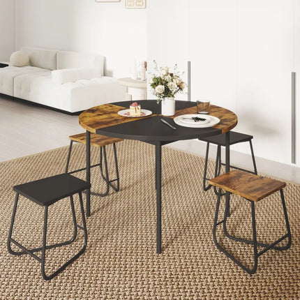 5-Piece Dining Set for 4 47 Inch Round  Kitchen Table and 4 Stools-Brown Costway