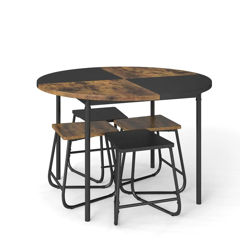 5-Piece Dining Set for 4 47 Inch Round Kitchen Table and 4 Stools-Brown - Brown - Dining Room Sets