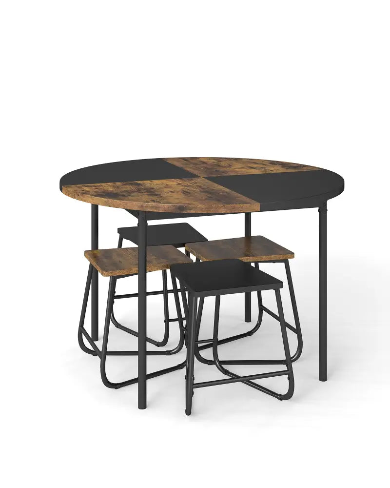 5-Piece Dining Set for 4 47 Inch Round Kitchen Table and 4 Stools-Brown - Brown - Dining Room Sets