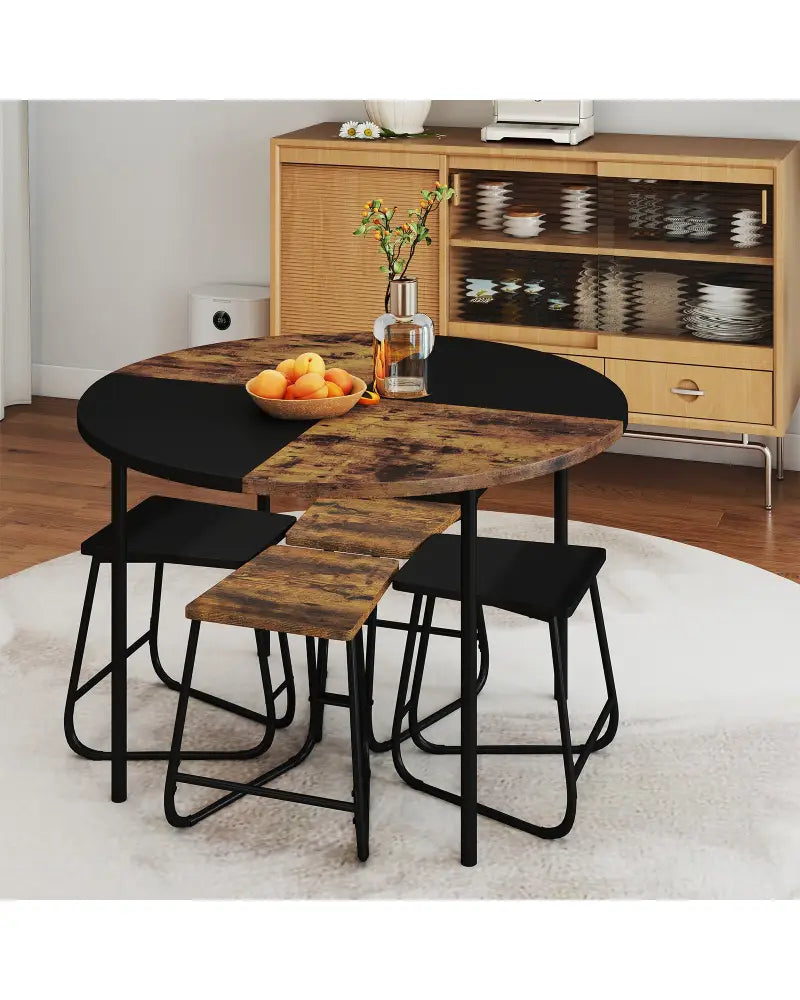 5-Piece Dining Set for 4 47 Inch Round Kitchen Table and 4 Stools-Brown - Brown - Dining Room Sets