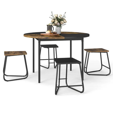 5-Piece Dining Set for 4 47 Inch Round  Kitchen Table and 4 Stools-Brown Costway