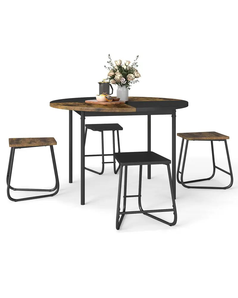 5-Piece Dining Set for 4 47 Inch Round Kitchen Table and 4 Stools-Brown - Brown - Dining Room Sets