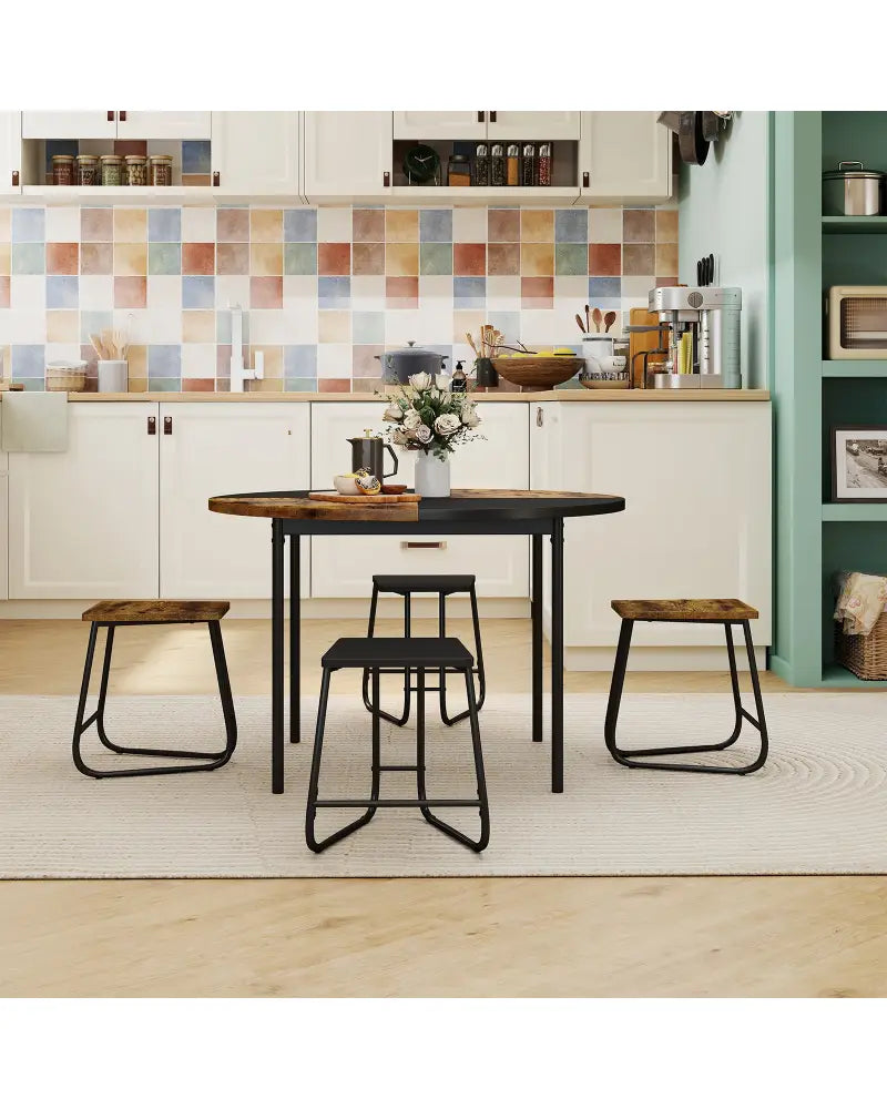 5-Piece Dining Set for 4 47 Inch Round Kitchen Table and 4 Stools-Brown - Brown - Dining Room Sets