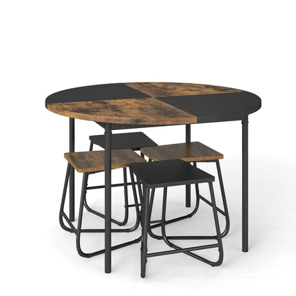 5-Piece Dining Set for 4 47 Inch Round  Kitchen Table and 4 Stools-Brown Costway