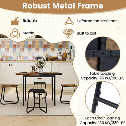5-Piece Dining Set for 4 47 Inch Round  Kitchen Table and 4 Stools-Brown Costway