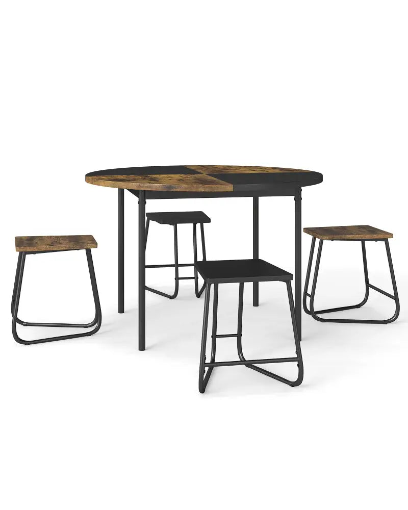 5-Piece Dining Set for 4 47 Inch Round Kitchen Table and 4 Stools-Brown - Brown - Dining Room Sets
