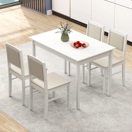 5-Piece Dining Set for 4 with Rubber Wood Legs for Small Dining Room-Beige Costway