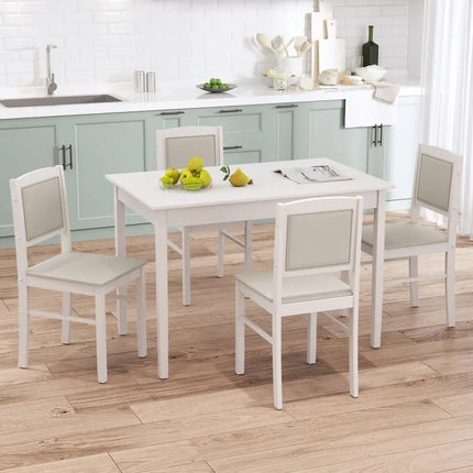 5-Piece Dining Set for 4 with Rubber Wood Legs for Small Dining Room-Beige Costway