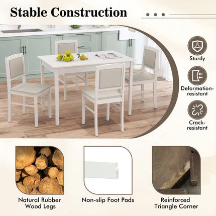5-Piece Dining Set for 4 with Rubber Wood Legs for Small Dining Room-Beige Costway