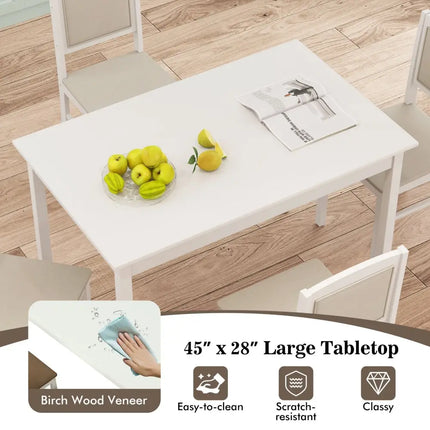 5-Piece Dining Set for 4 with Rubber Wood Legs for Small Dining Room-Beige Costway