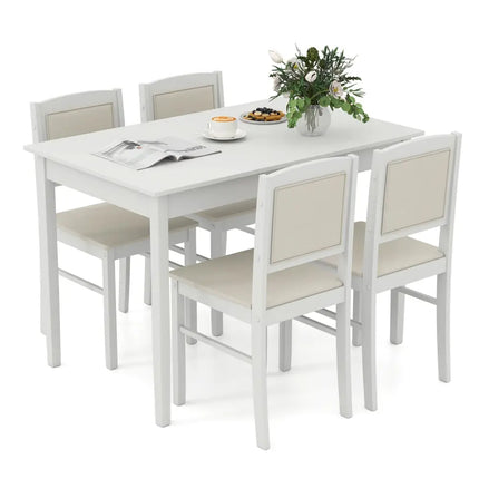 5-Piece Dining Set for 4 with Rubber Wood Legs for Small Dining Room-Beige Costway
